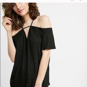 Adorable cold shoulder button down blouse